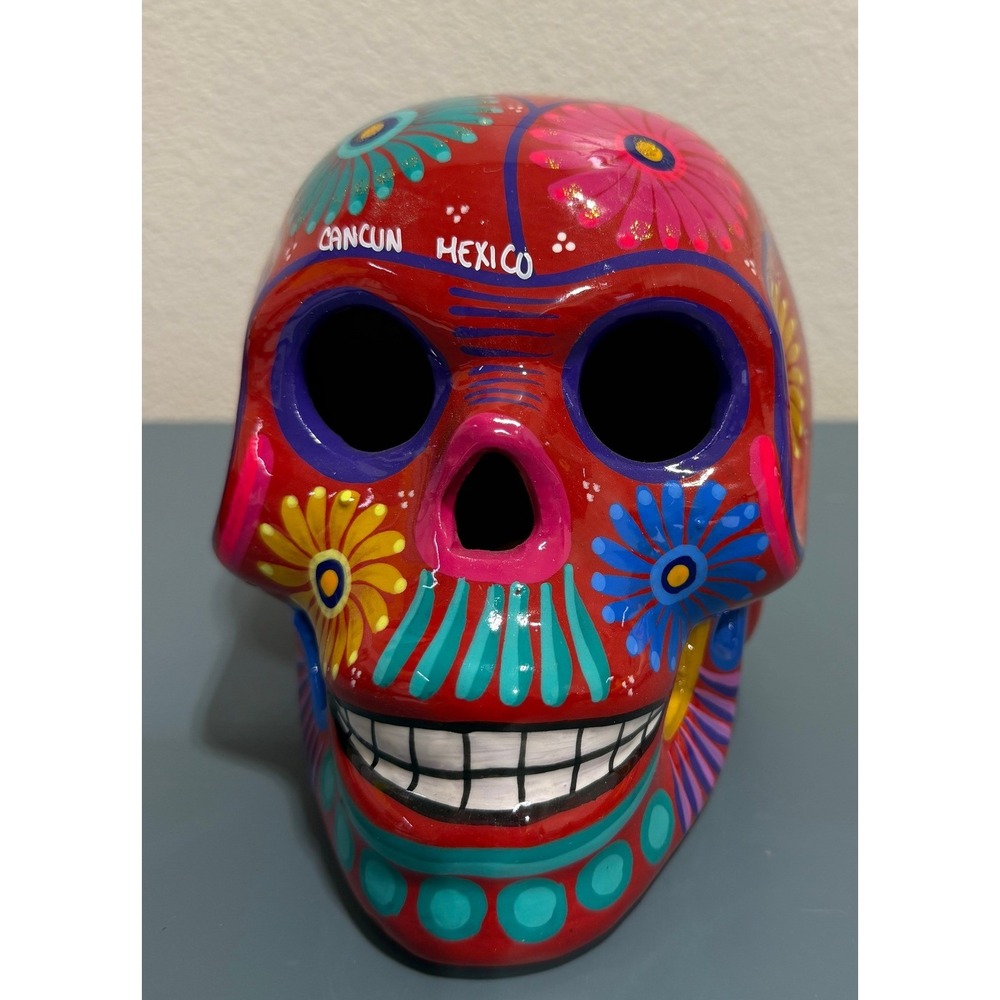 Talavera Day of the Dead Skull Guerrero Handmade Ceramic Mexican Pottery 6"